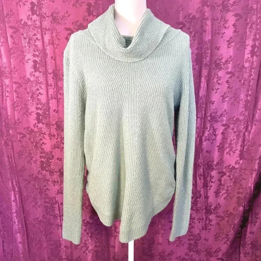 Tahari Green Cowl Neck Sweater Mock Neck Knit Women's Size L
